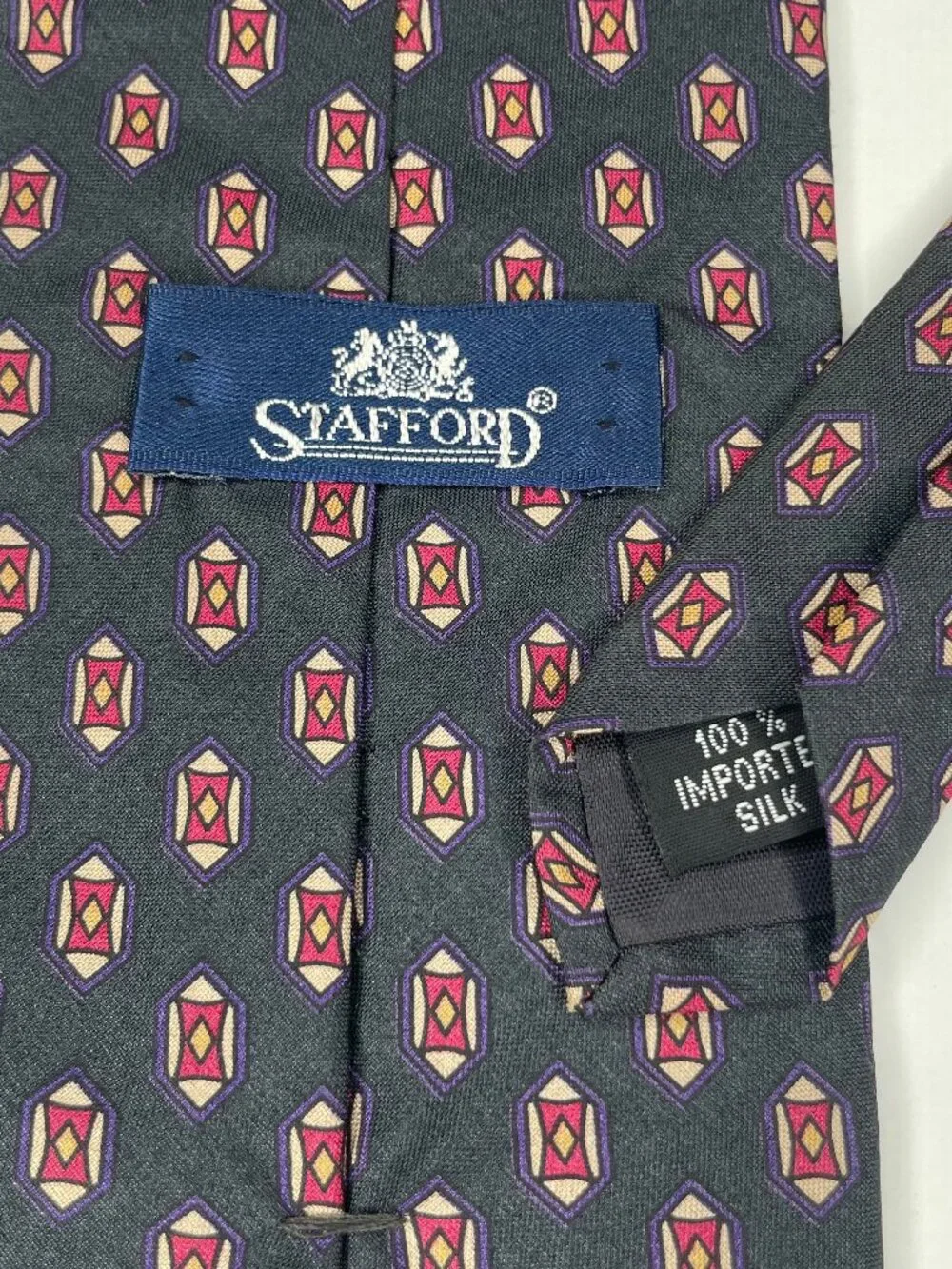 Stafford Vintage Dark Academia Silk Tie Geometric 90s Gothic Grandpacore